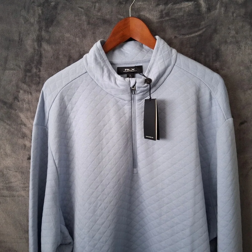 NWT RLX Ralph Lauren Quilted Quarter-Zip Pullover Blue Sweater Men's 3XL $175.00